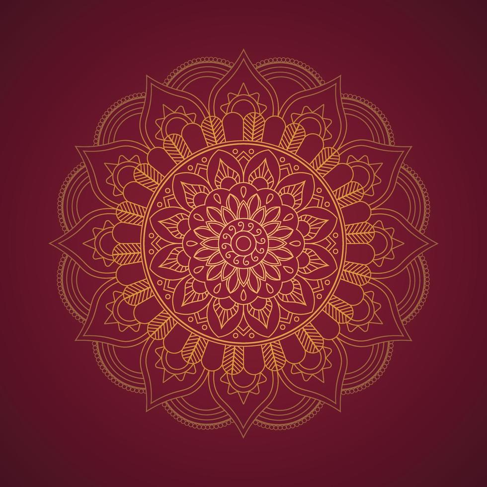 Gold mandala on red background vector