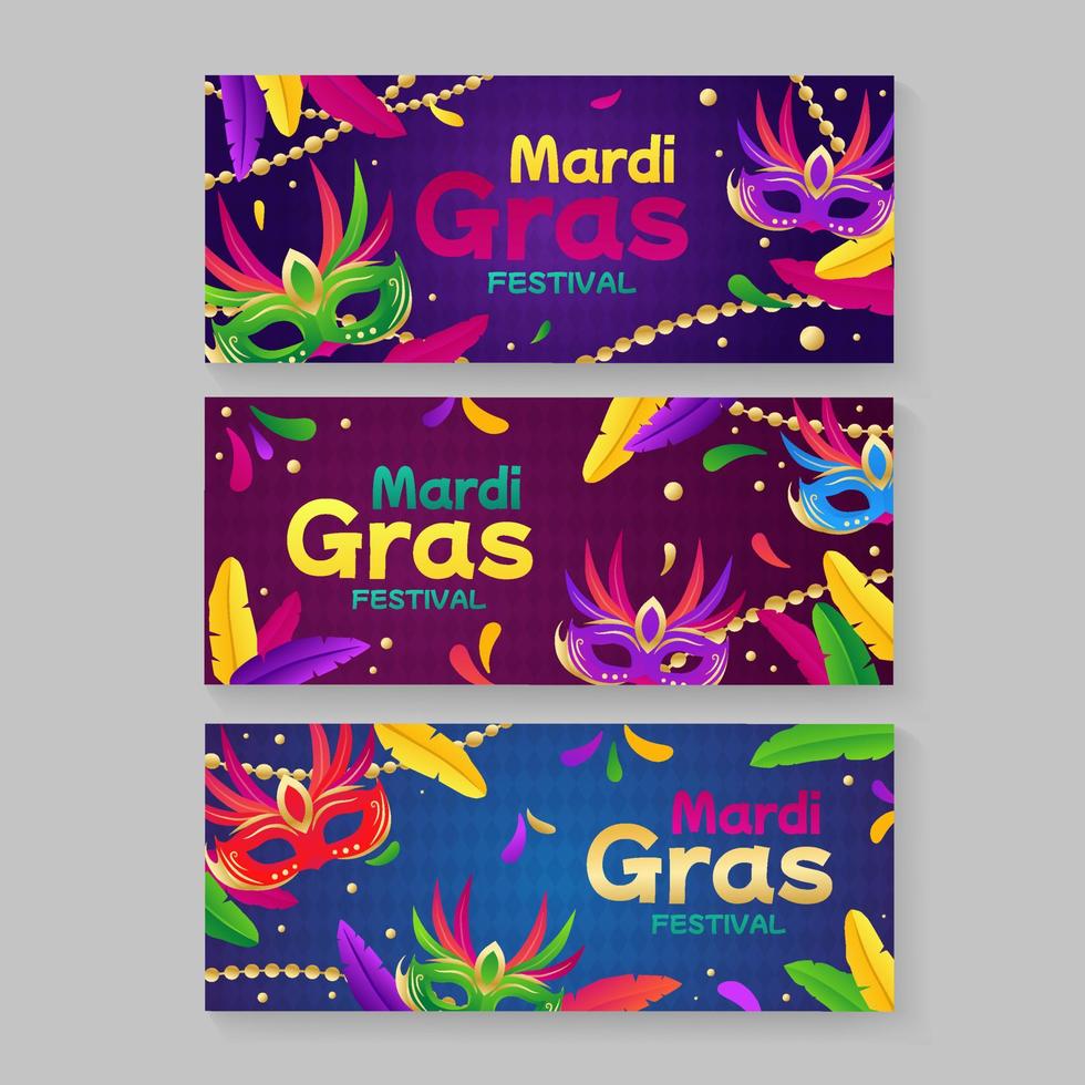 conjunto de máscara de carnaval de banner mardi grass vector