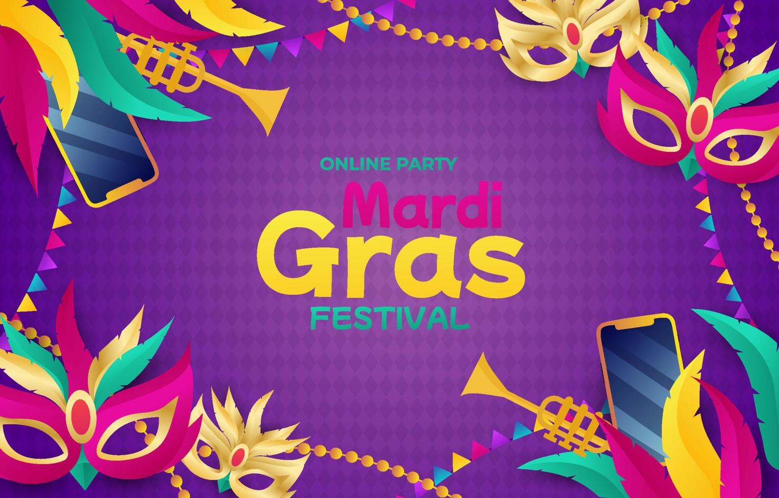 Background of Mardi Grass Carnival Online Party vector