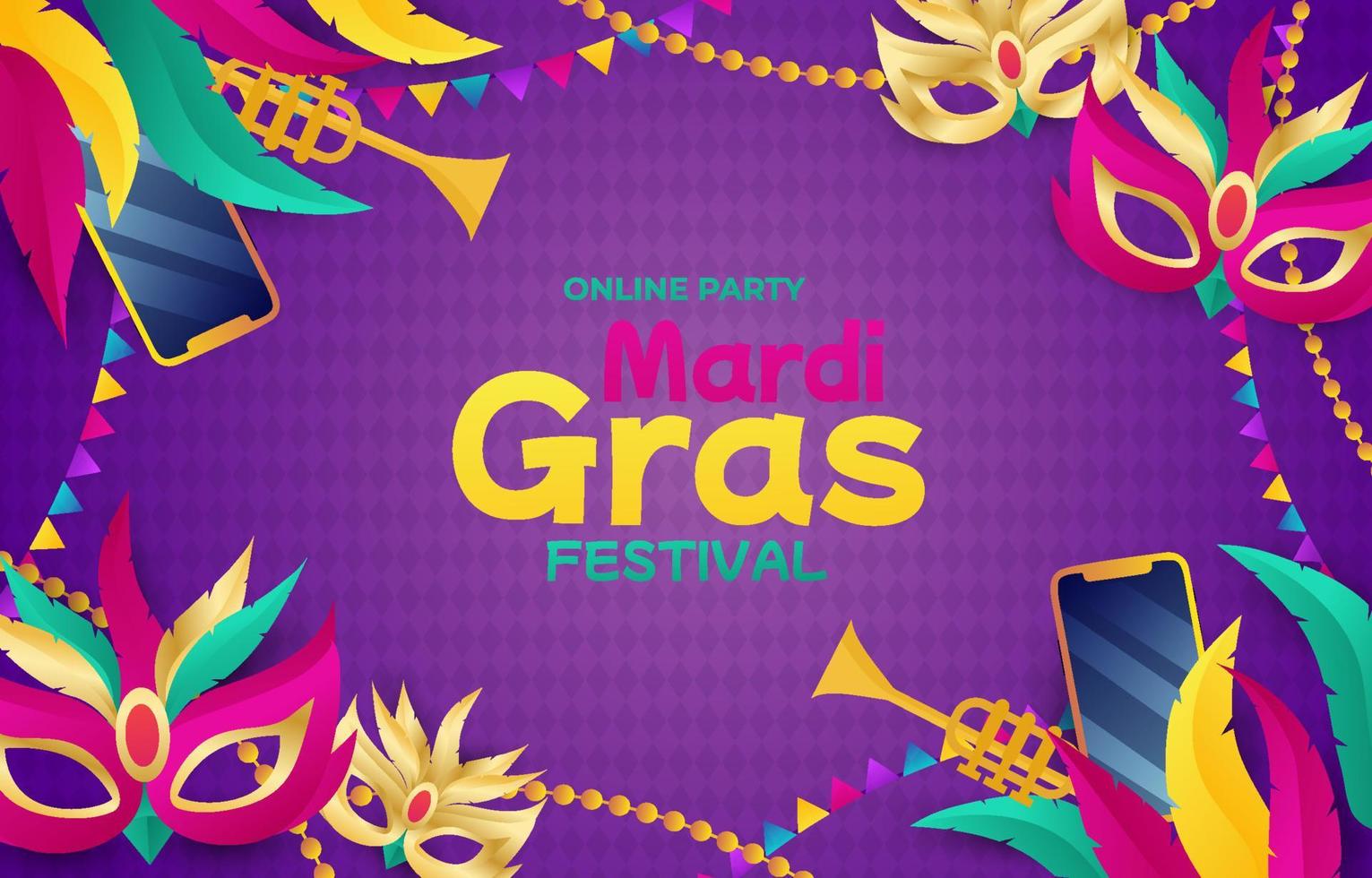 Background of Mardi Grass Carnival Online Party vector