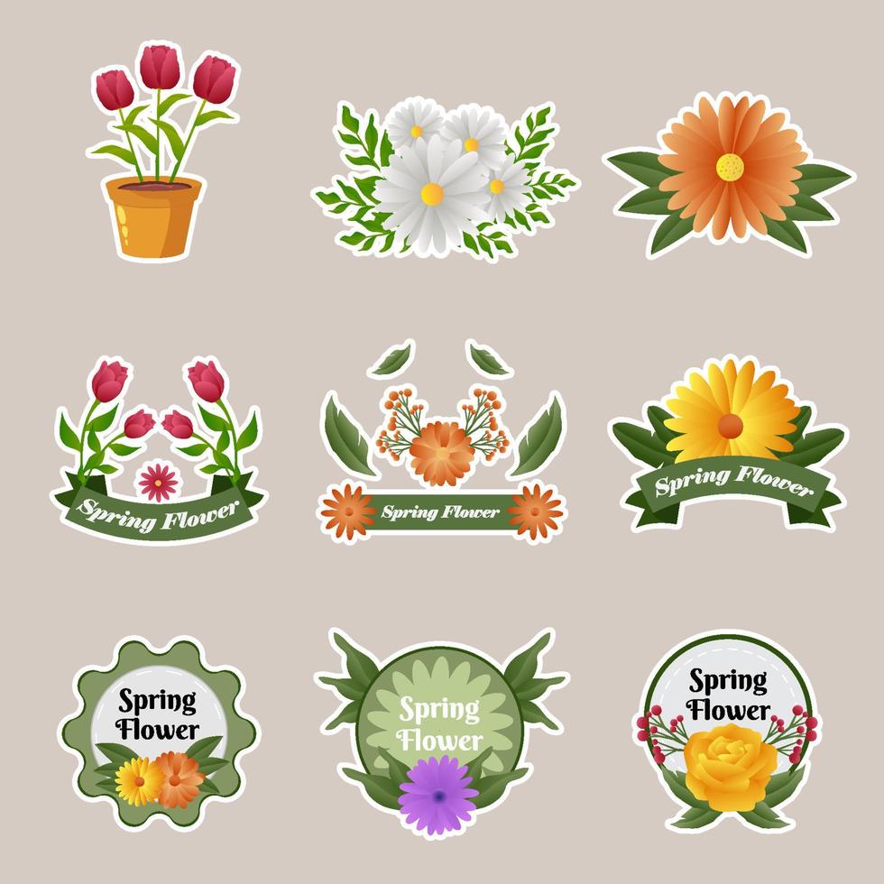 colección de paquete de pegatinas de elementos florales de primavera vector