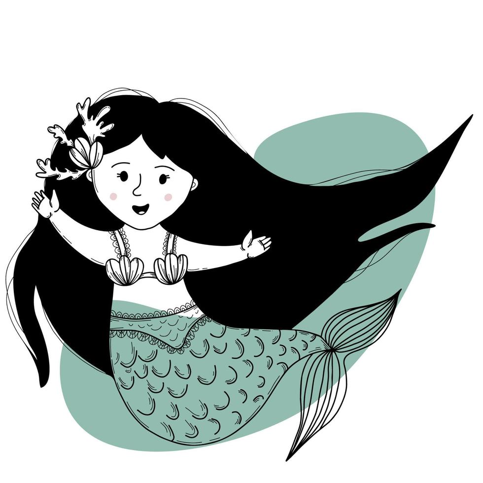 linda chica sirena. ilustración vectorial. elemento de doodle de mano para diseño y decoración vector