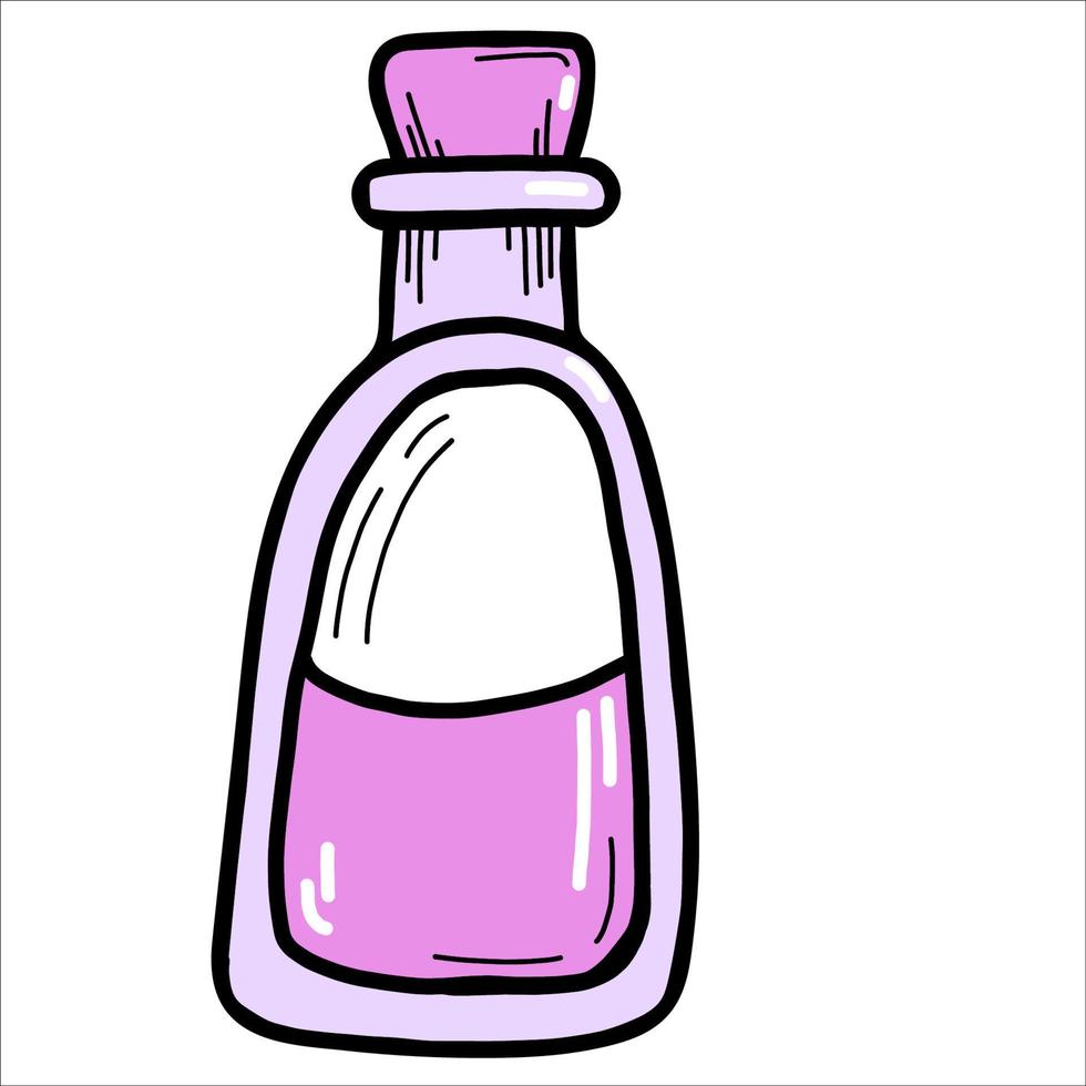 Magic Potion Bottle. Vector illustration. Hand doodle drawing