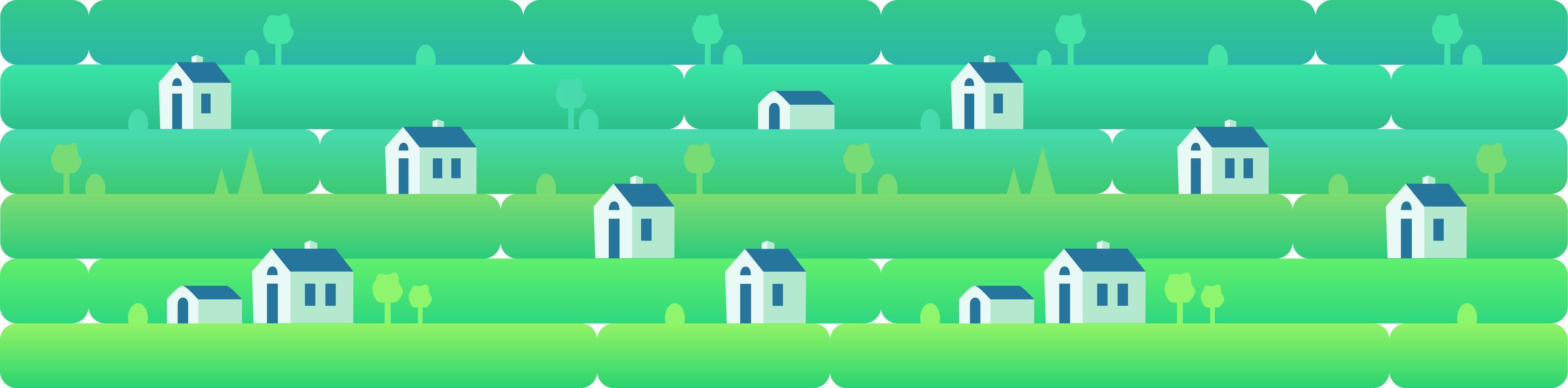 banner un paisaje de día con casitas, sobre un fondo de hierba, naturaleza, colinas. ilustración vectorial en estilo plano para diseño, juegos o sitios web vector