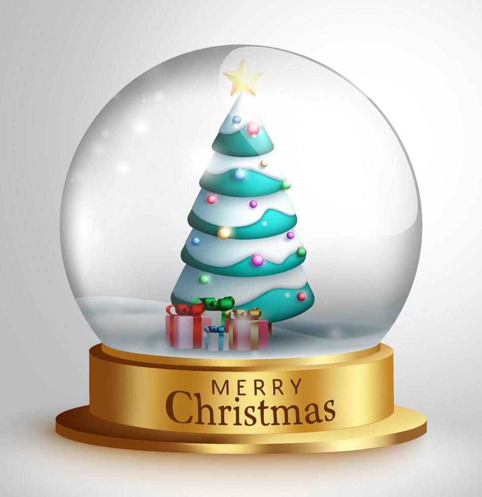 Christmas ball vector element design. Merry christmas snow glass ball with tree and gift elements for holiday season ornament decoration. Vector illustration