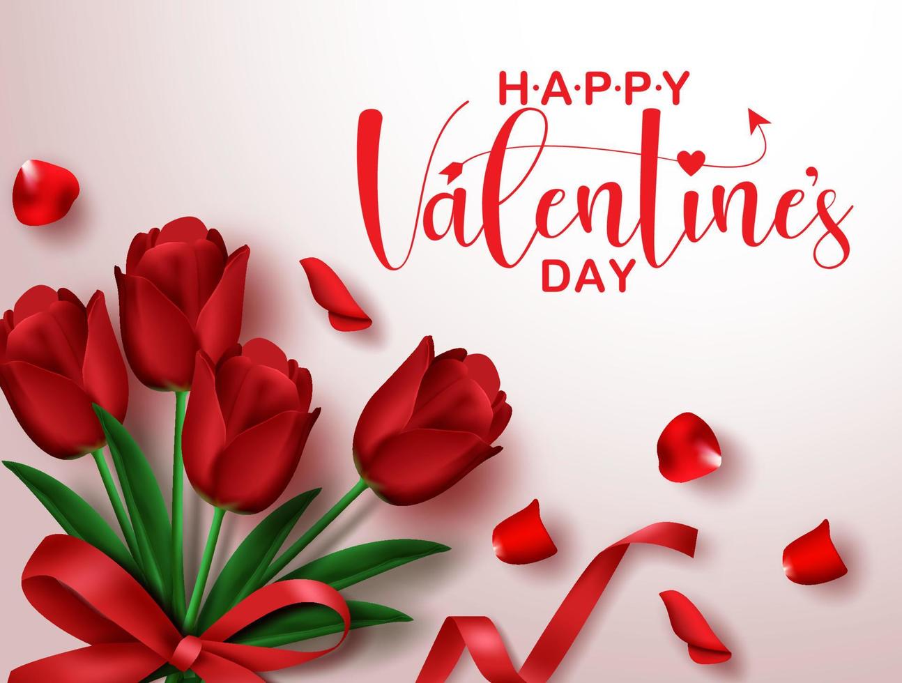 Fondo de banner de vector de San Valentín. Texto de feliz día de San Valentín con una romántica flor de tulipán rojo en un espacio vacío para la tarjeta de felicitación del día de San Valentín. ilustración vectorial