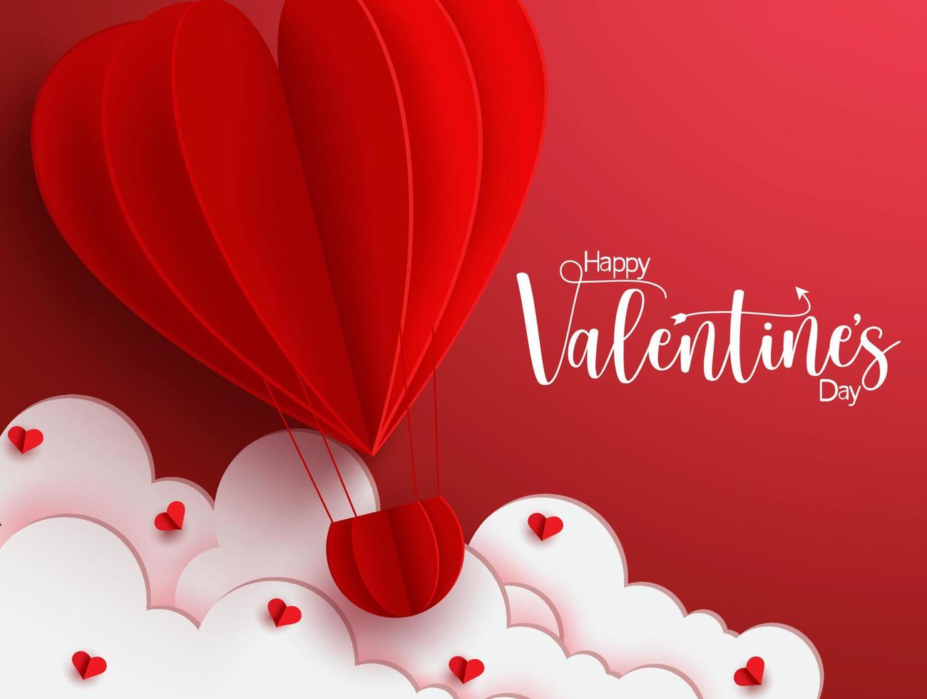 Valentine's vector background template. Happy valentine's day text with heart shape hot air balloon element paper cut design with empty space for valentine messages. Vector illustration