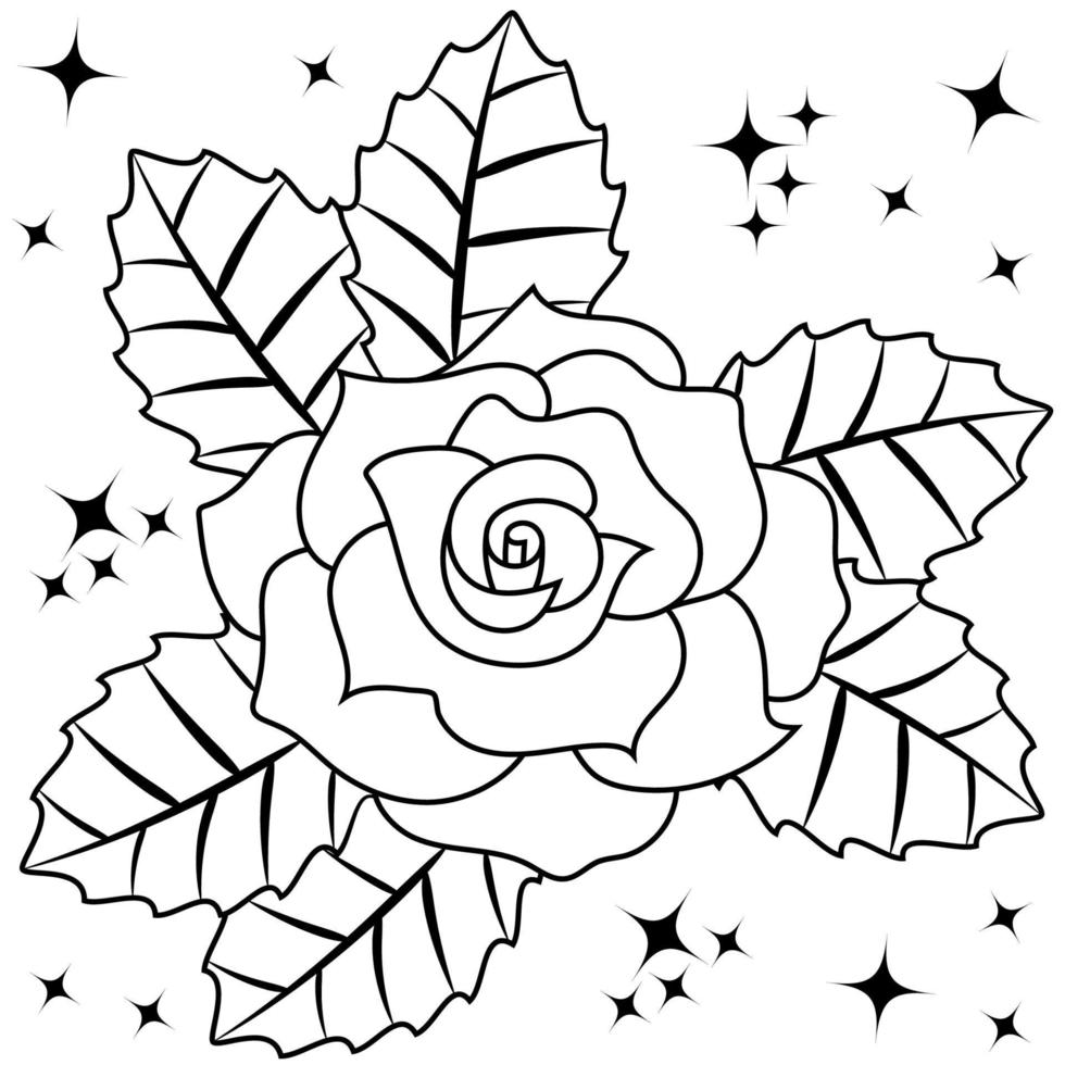 Rose flower mandala for adults relaxing coloring book. vector