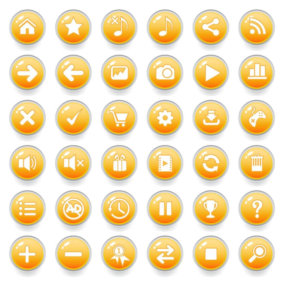 GUI buttons icons set for game interfaces color yellow. vector