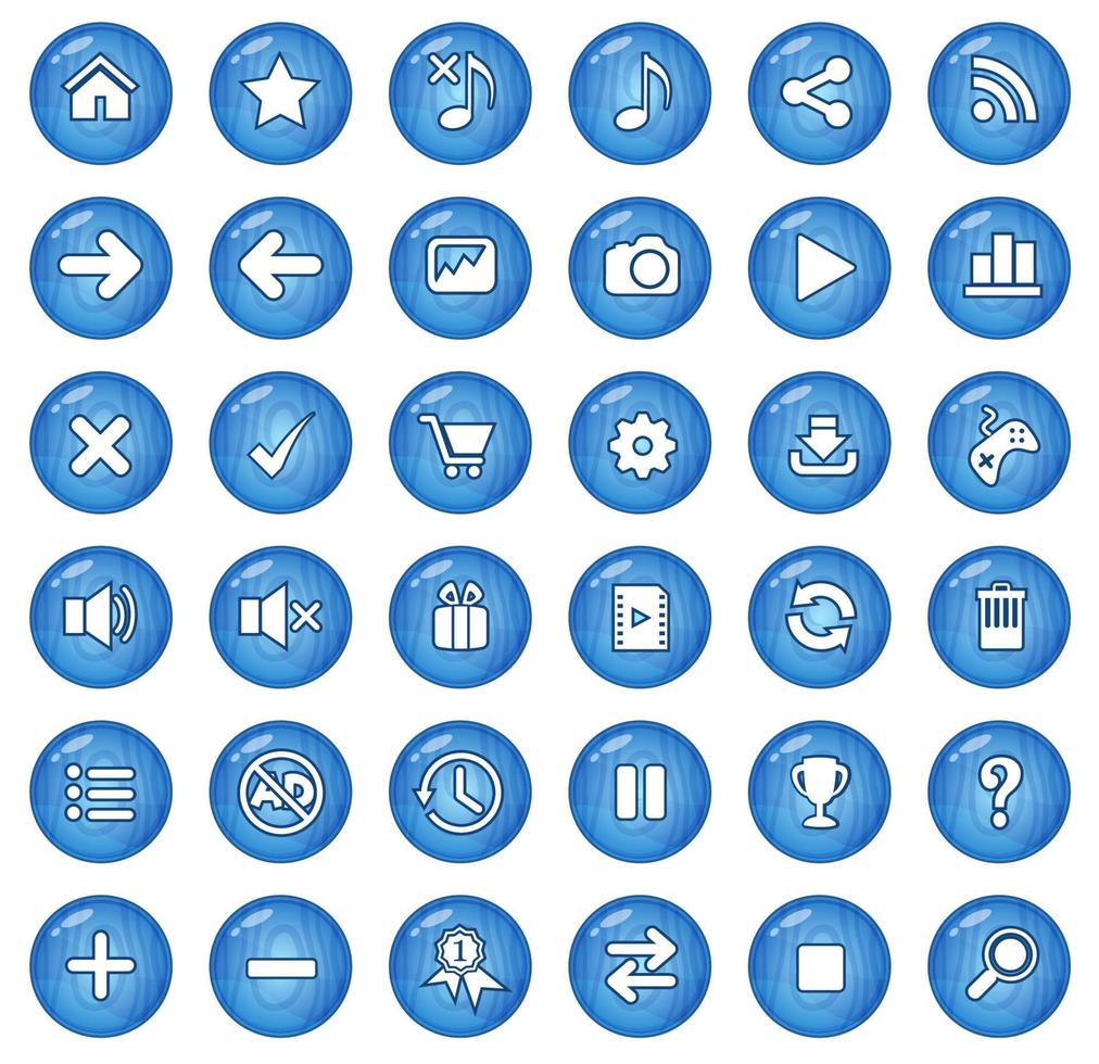 Button color blue and icon set wood style. vector