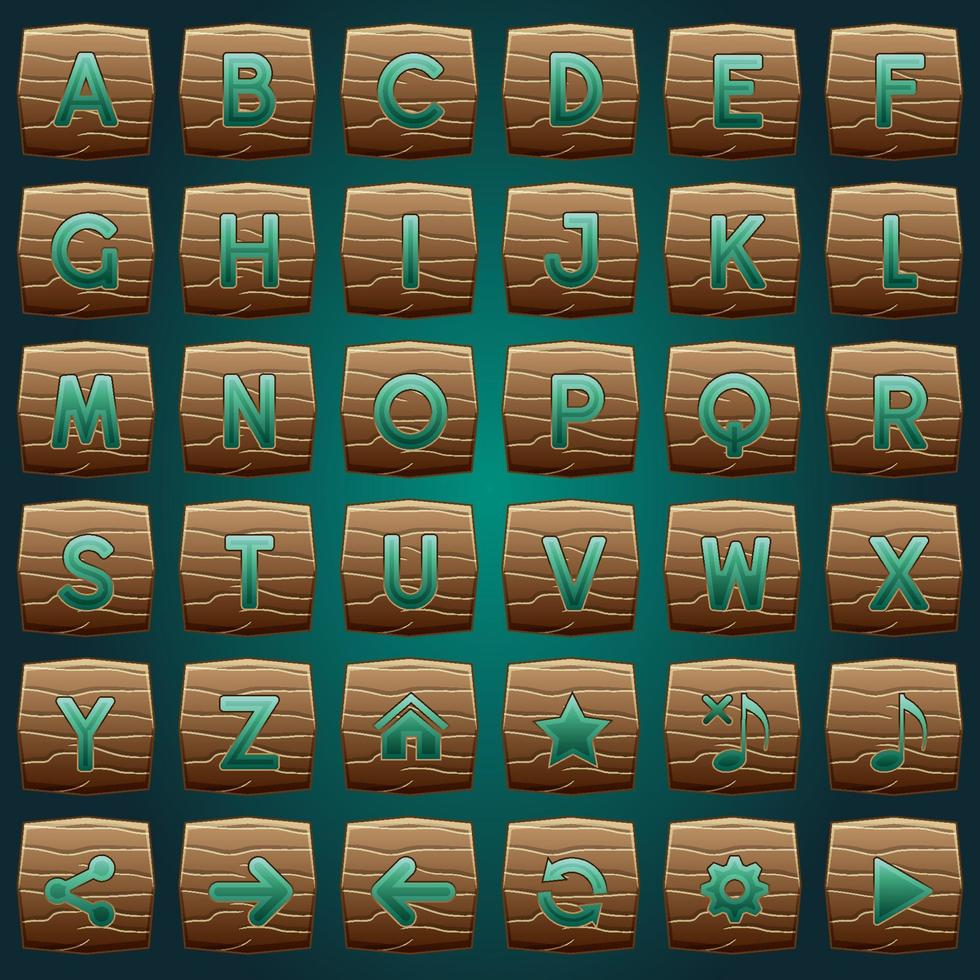 Buttons wood for a to z alphabet words game. vector