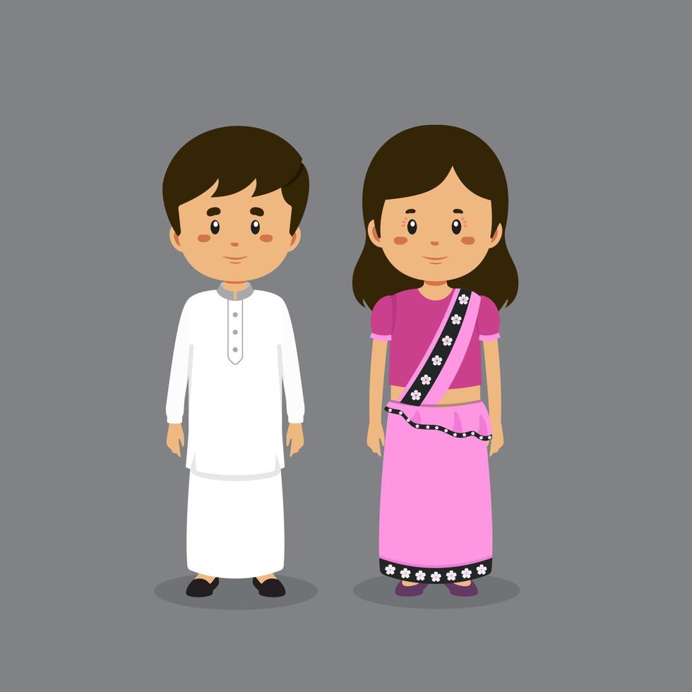 personaje de pareja con traje nacional de sri lanka vector