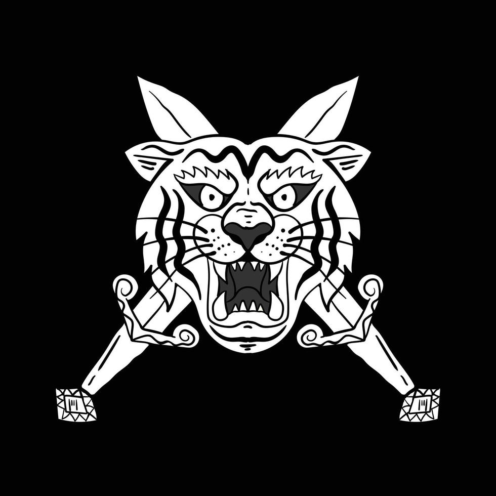 tiger sword,hand drawn illustrations. for the design of clothes, jackets, posters, stickers, souvenirs etc. vector