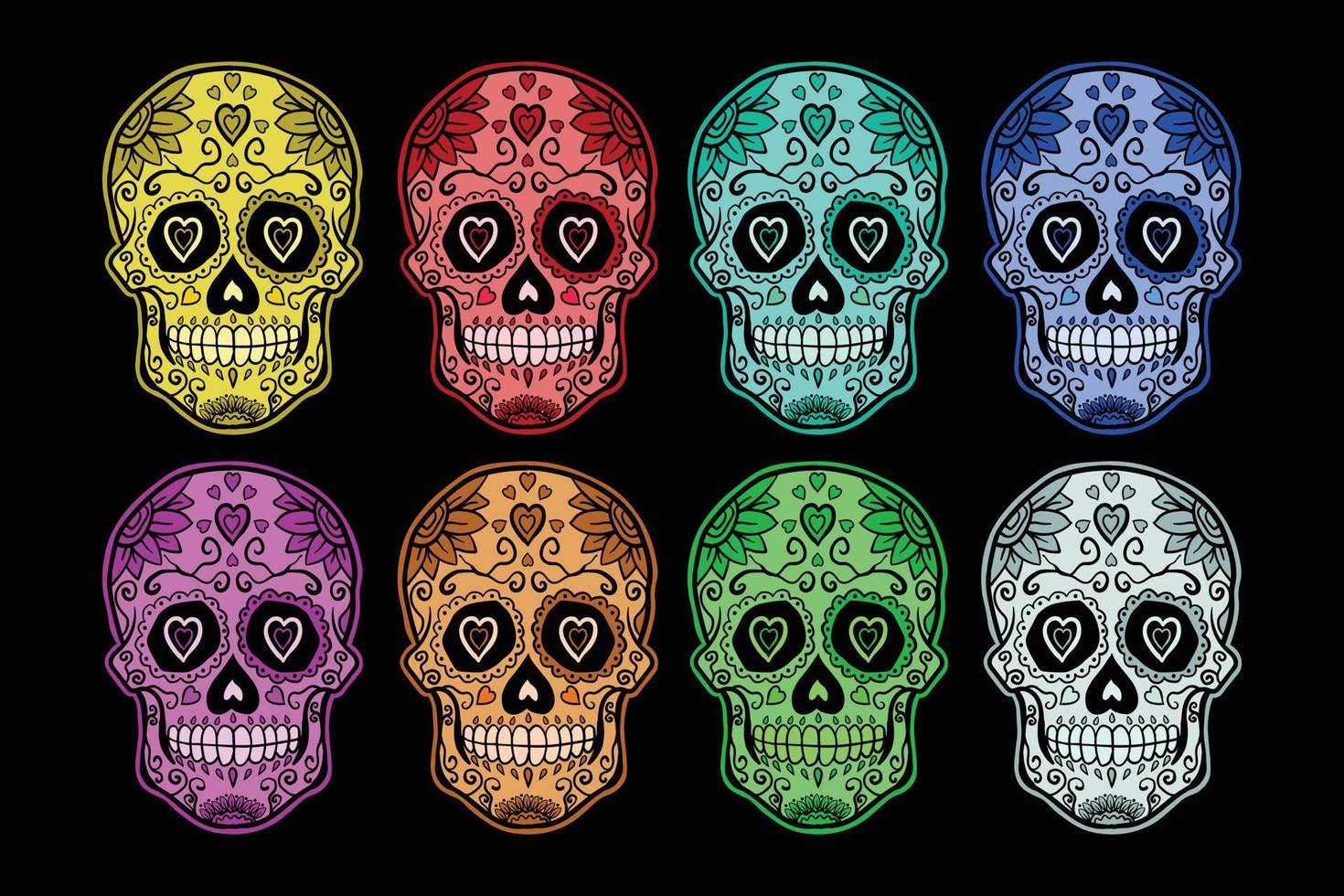 sugar skull colorful,hand drawn illustrations. for the design of clothes, jackets, posters, stickers vector