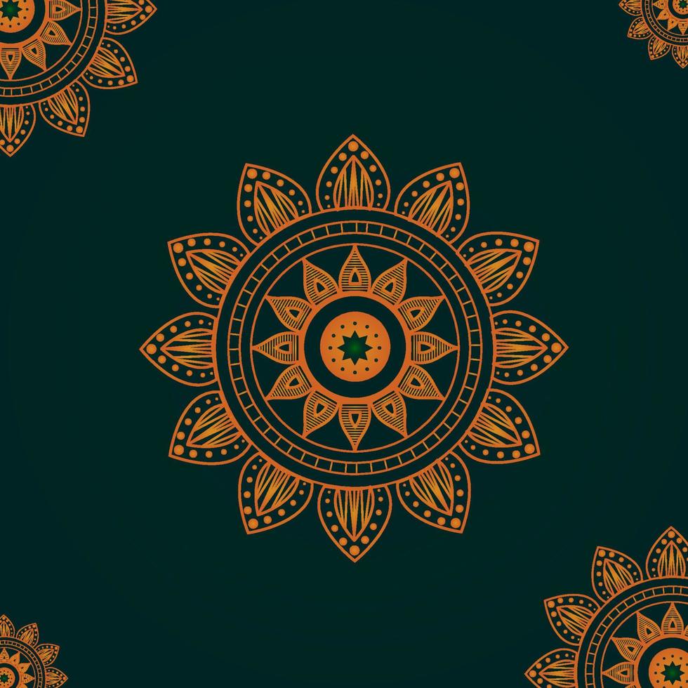 mandala background with dark green color behind. vector