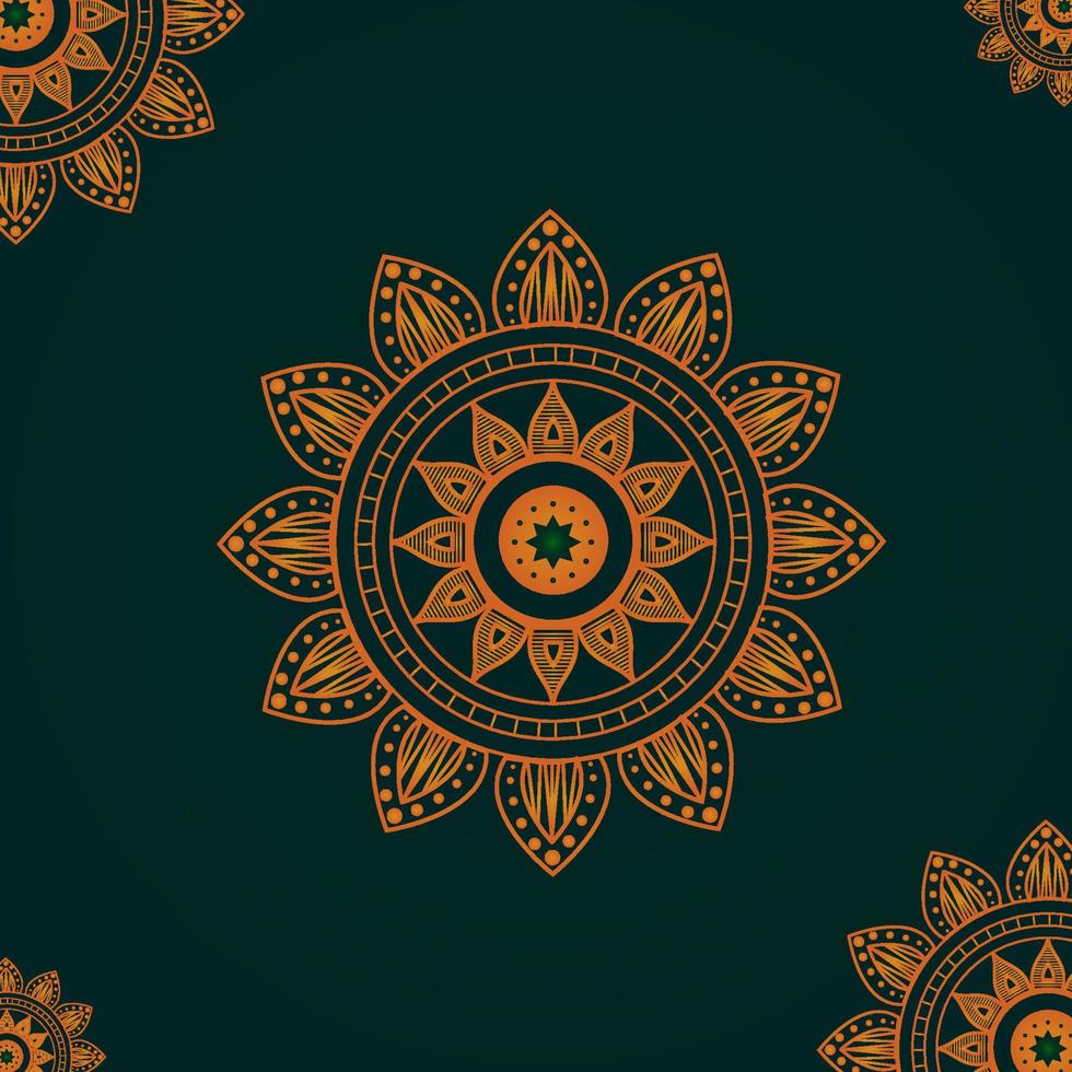 Fondo de mandala con color verde oscuro detrás. vector