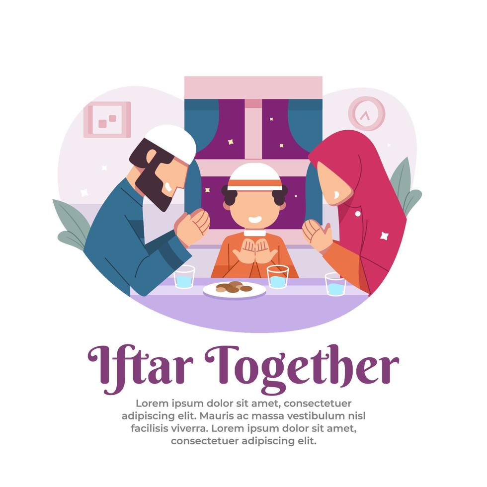 Illustration of breaking the fast with the family in the month of ramadan Premium Vector