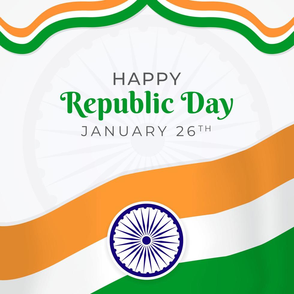 Indian republic day January 26th  celebration with flying flag illustration background design vector