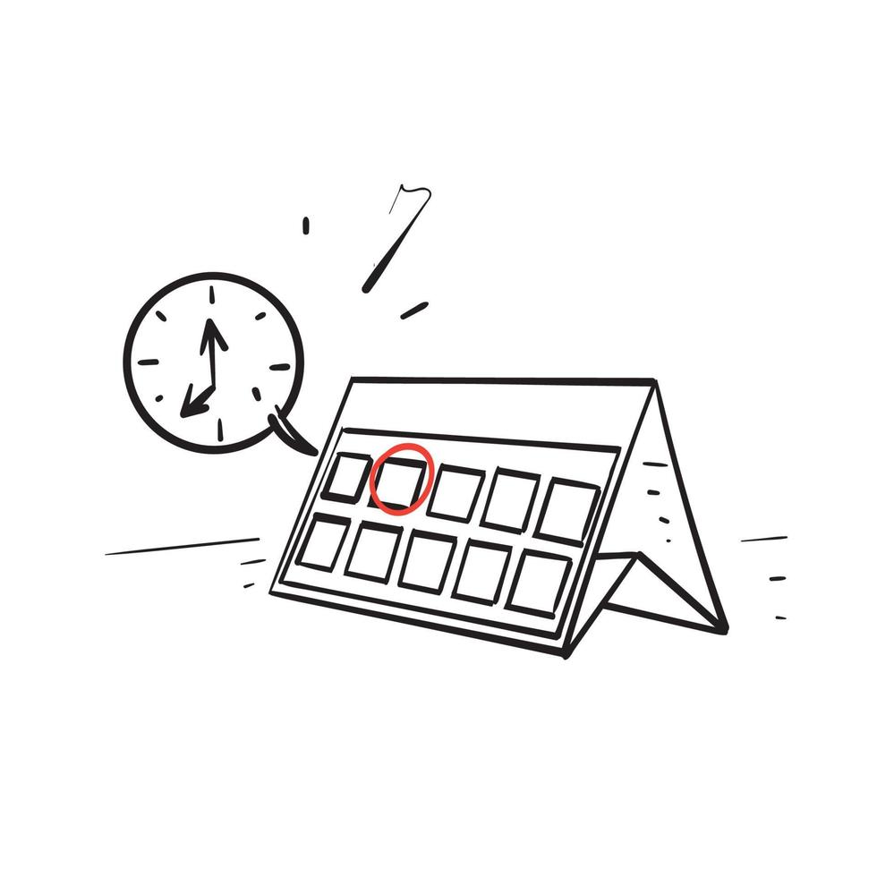 hand drawn doodle calendar and clock illustration concept icon isolated vector