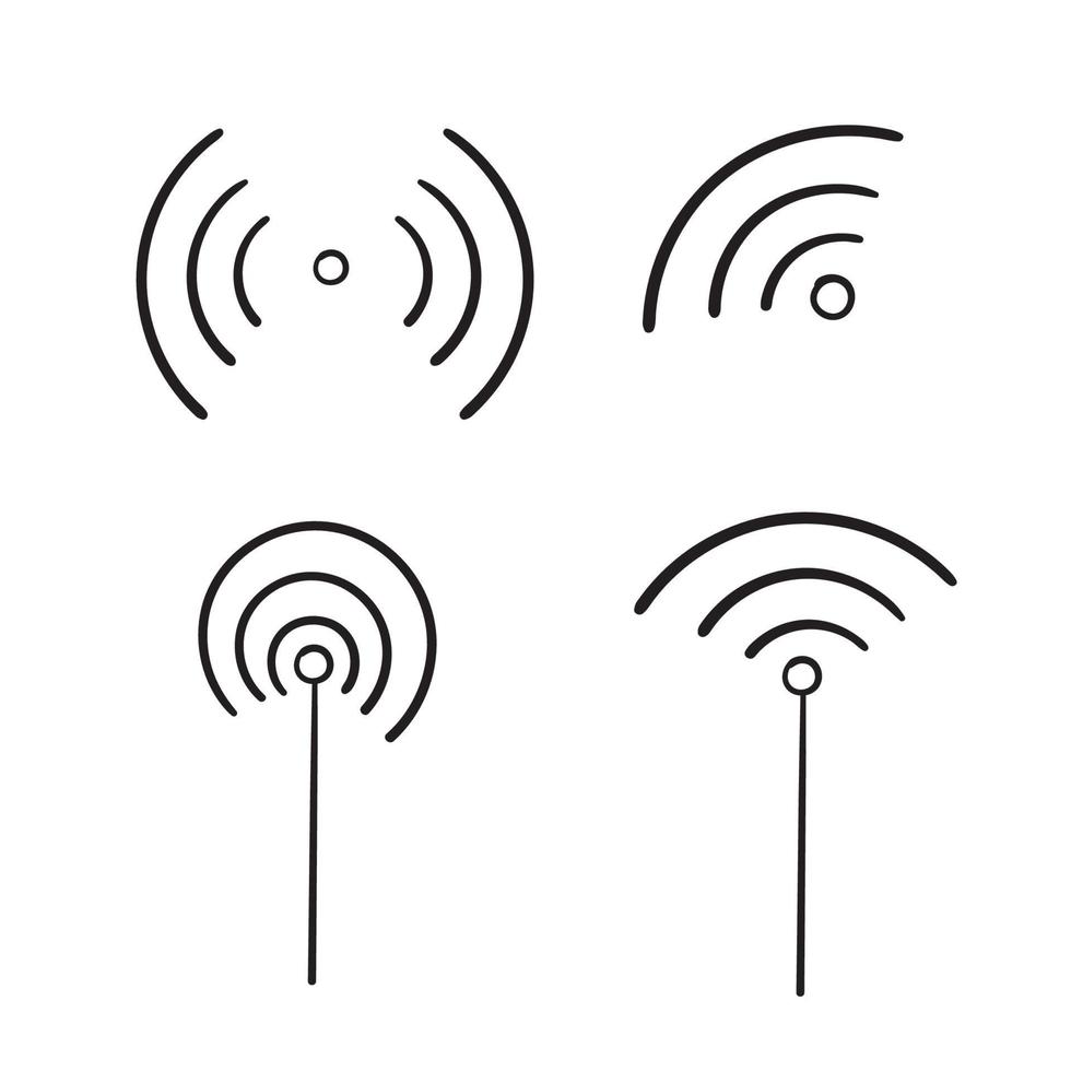 transmisión, icono de antena transmisora con vector de dibujos animados de estilo doodle