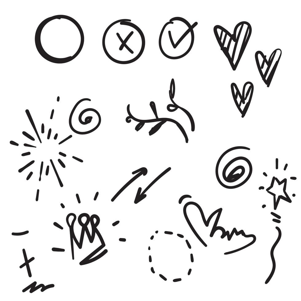 Hand drawn set elements cartoon black on white background vector