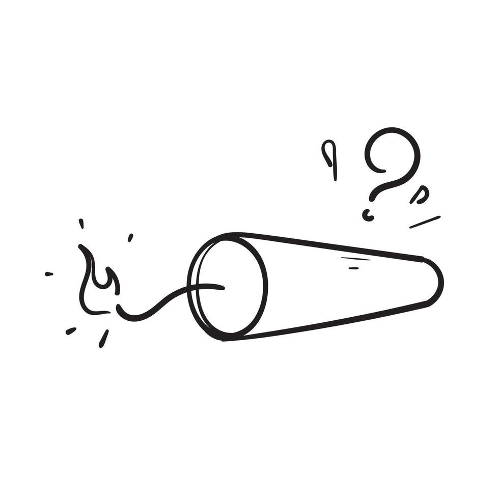 hand drawn doodle bomb explosive with question mark symbol for risk management illustration vector