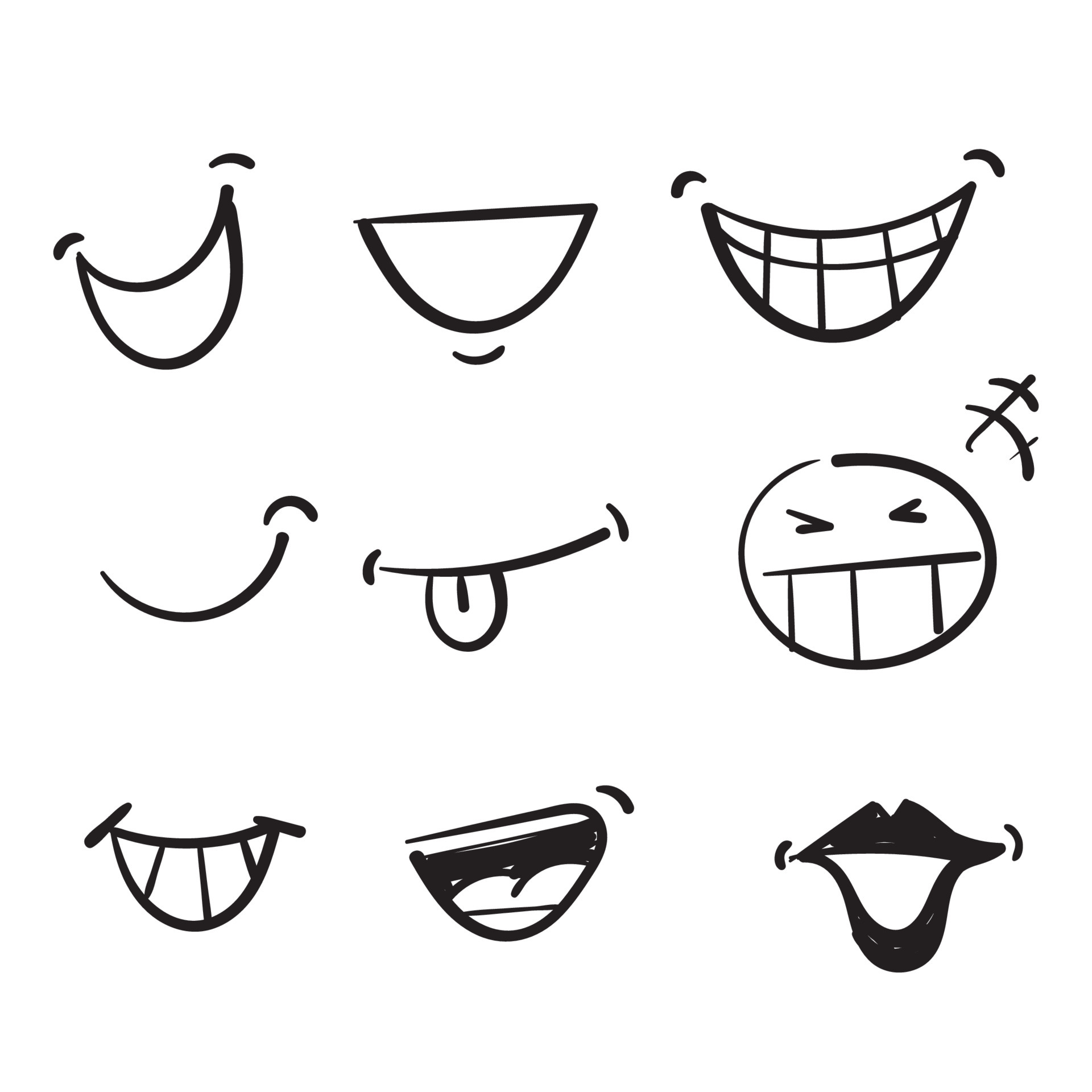 hand drawn doodle cartoon smile collection icon isolated 4926601 Vector Art  at Vecteezy