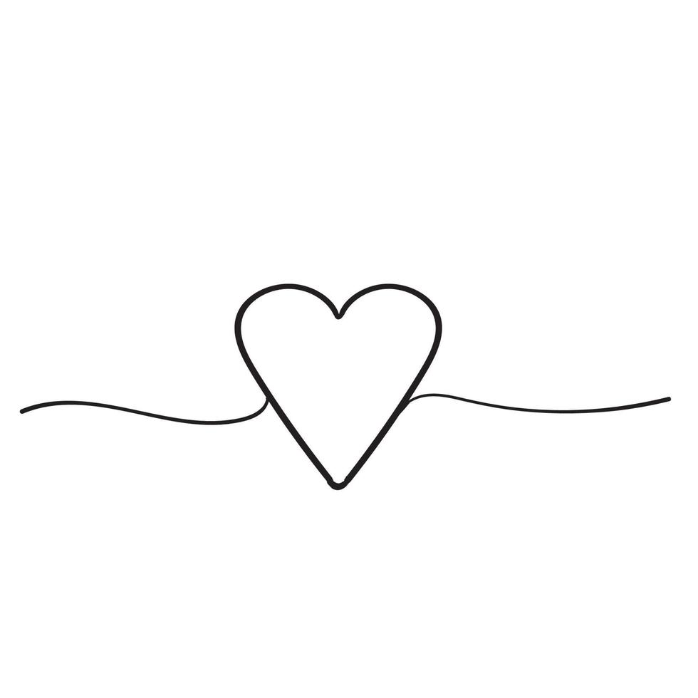 Doodle corazón amor icono de signo con un solo vector de línea continua