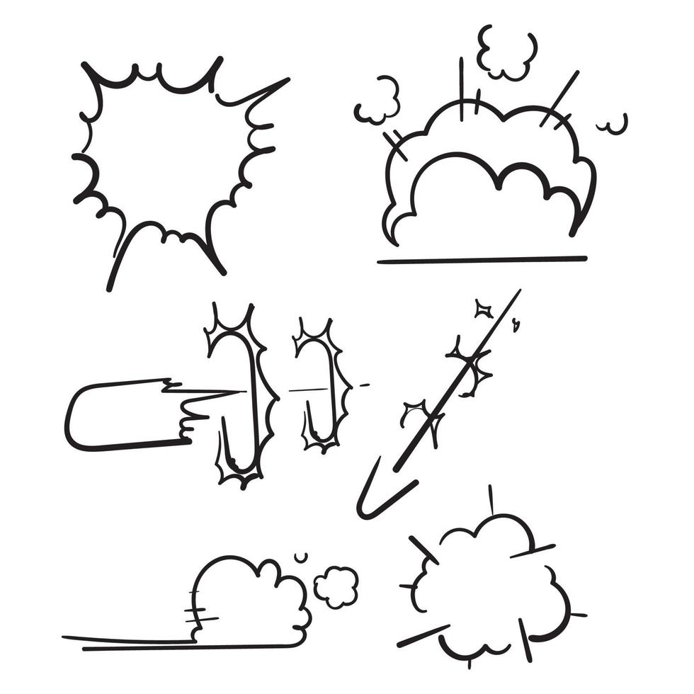 hand drawn doodle explosion and electric effect isolated vector