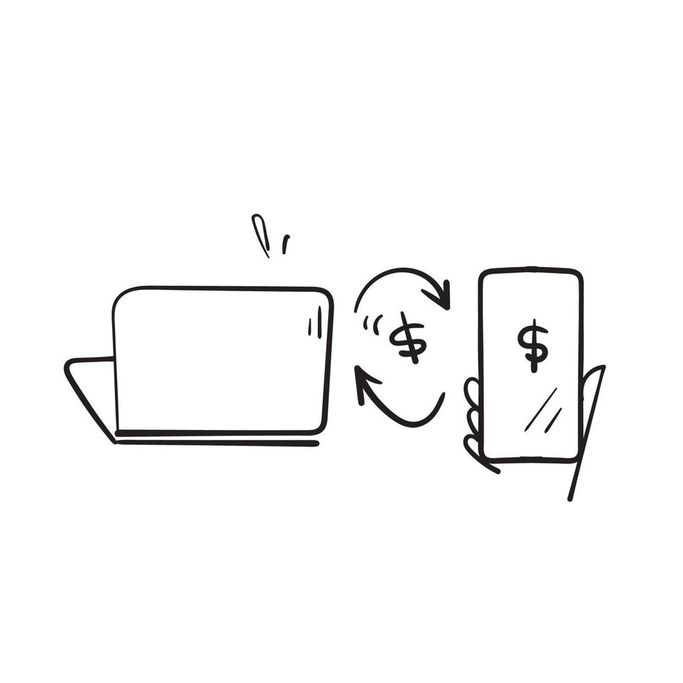 hand drawn doodle digital online transaction illustration vector