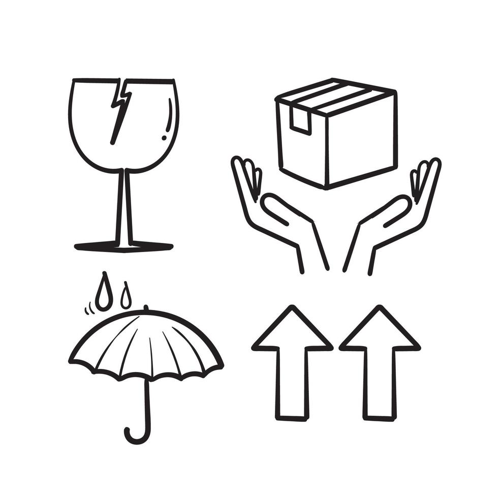 hand drawn fragile package symbol illustration icon in doodle vector