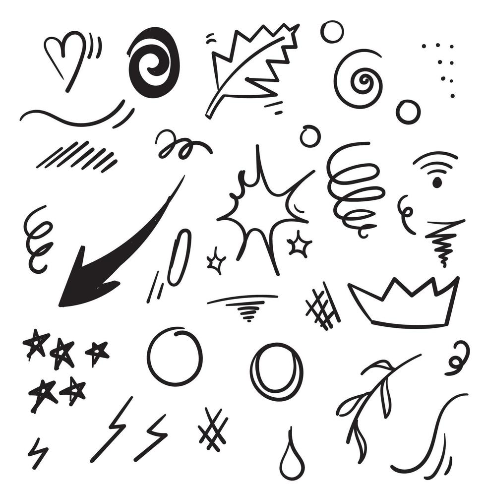 Abstract hand drawn vector symbols set. Hearts, circles, doodles pack with Geometric shapes and marker scribbles, Ink, pencil, brush smears. Spot, cross, arrow, leaf doodle cartoon