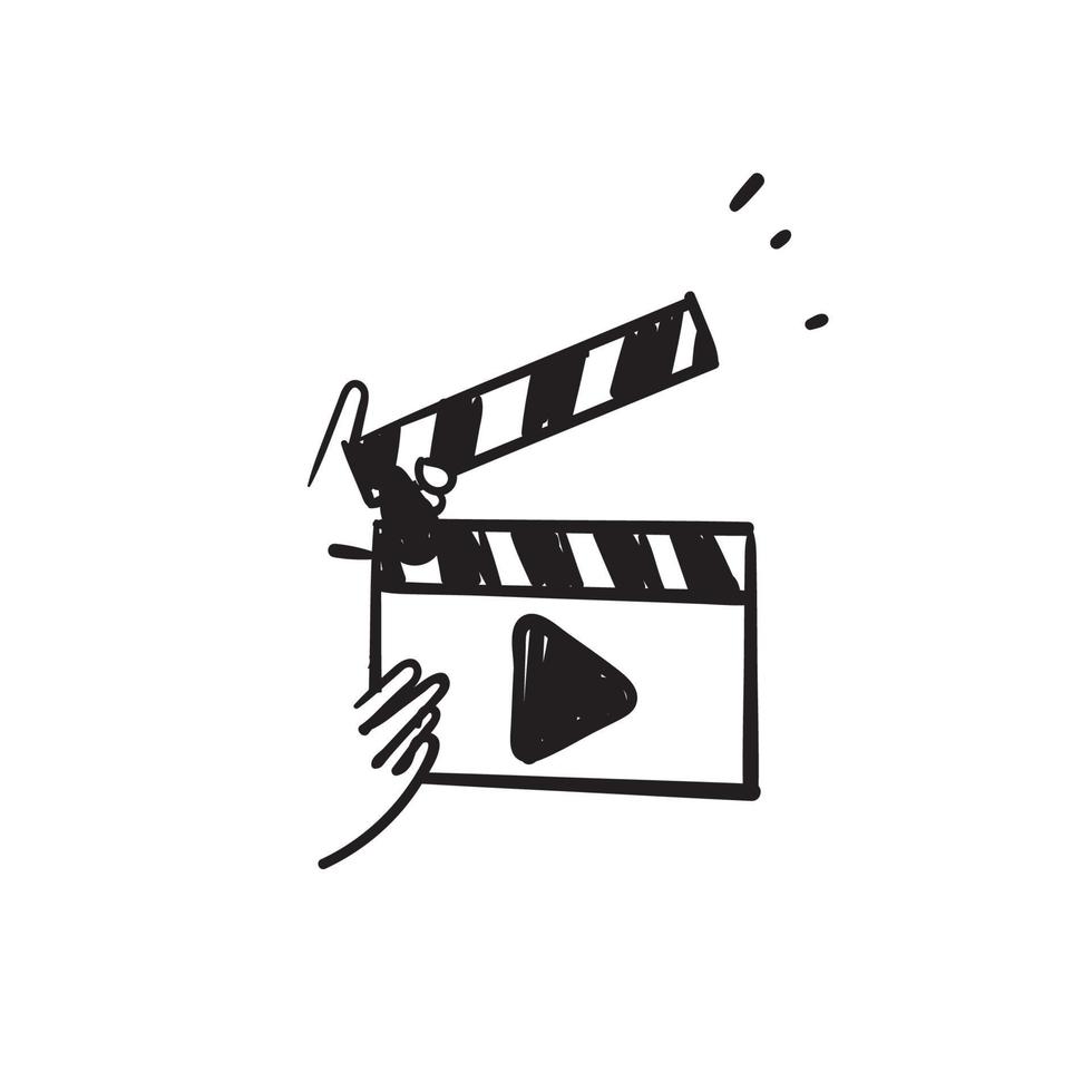 hand drawn doodle clapboard with play button illustration vector