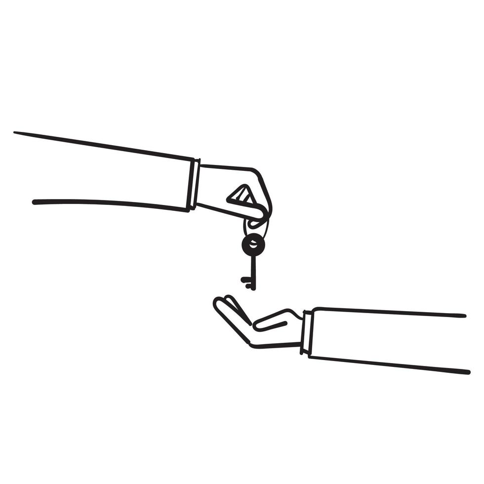 dibujado a mano doodle mano dando clave al vector de ilustración de signo de cliente