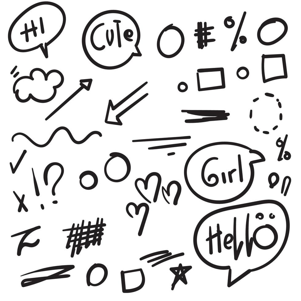 Hand drawn simple signs and arrows. with different geometric shapes. Abstract indicators for infographic element doodle vector