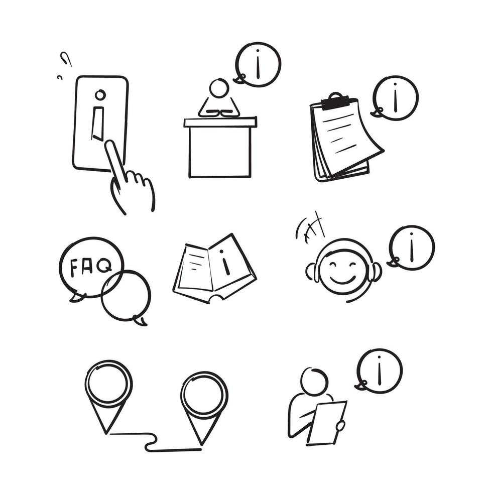 hand drawn Simple Set of Info and Help Desk Related Vector Line Icons isolated