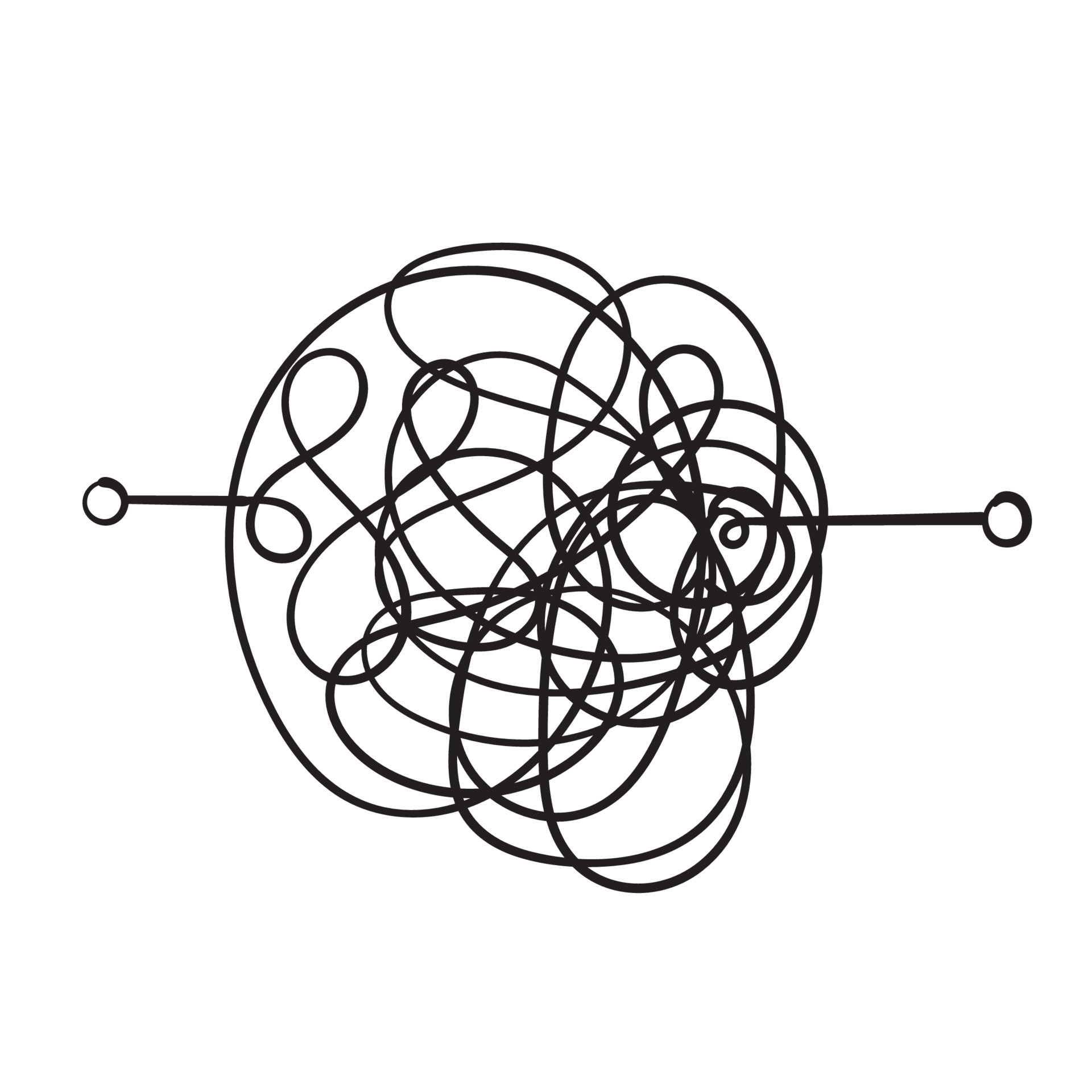 Insane messy line. Complicated clew way. Tangled scribble vector path. Chaotic difficult process