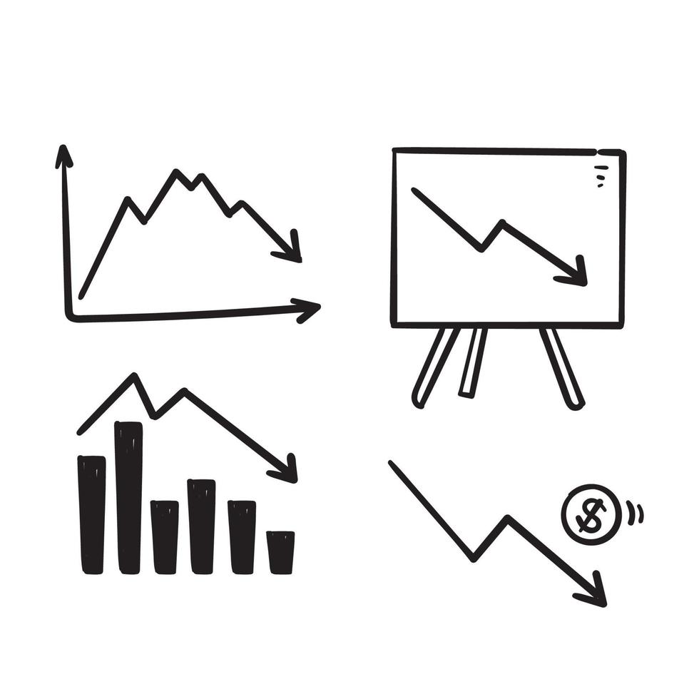 hand drawn doodle falling down graph chart illustration vector isolated