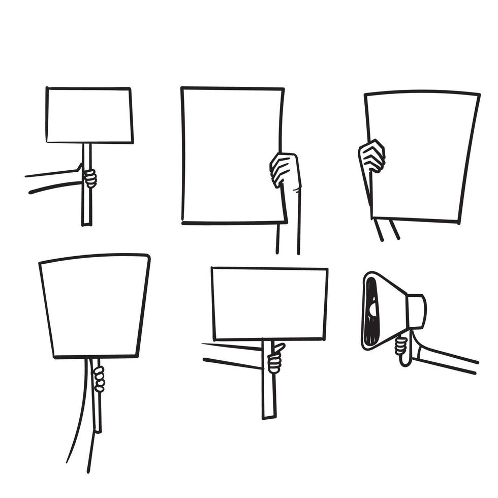 hand drawn doodle hand holding banner symbol for Protesters icon isolated vector