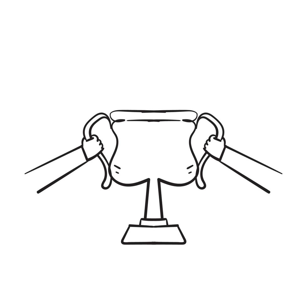 hand draw doodle hand holding trophy icon illustration vector isolated