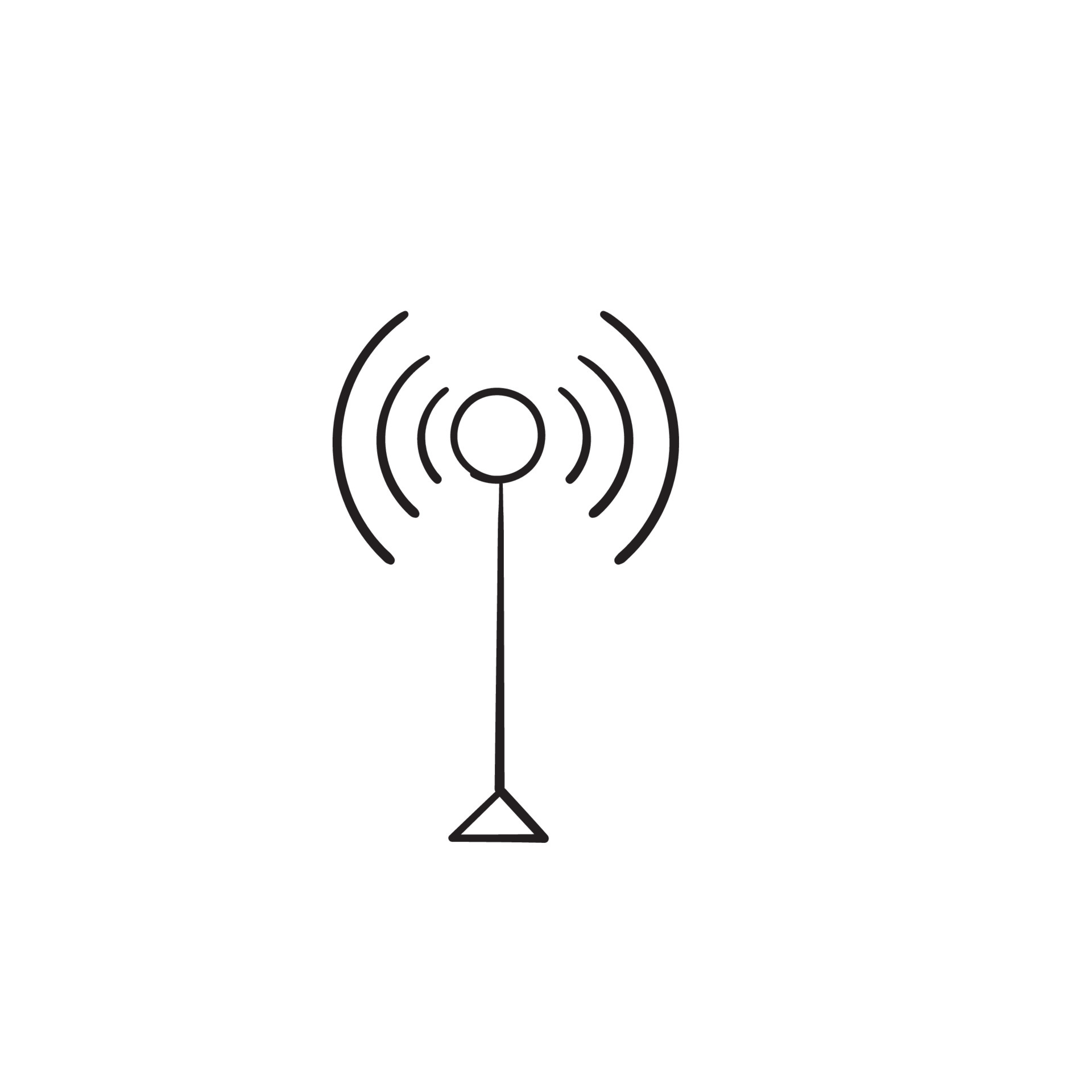 broadcast, transmitter antenna icon with doodle style cartoon vector