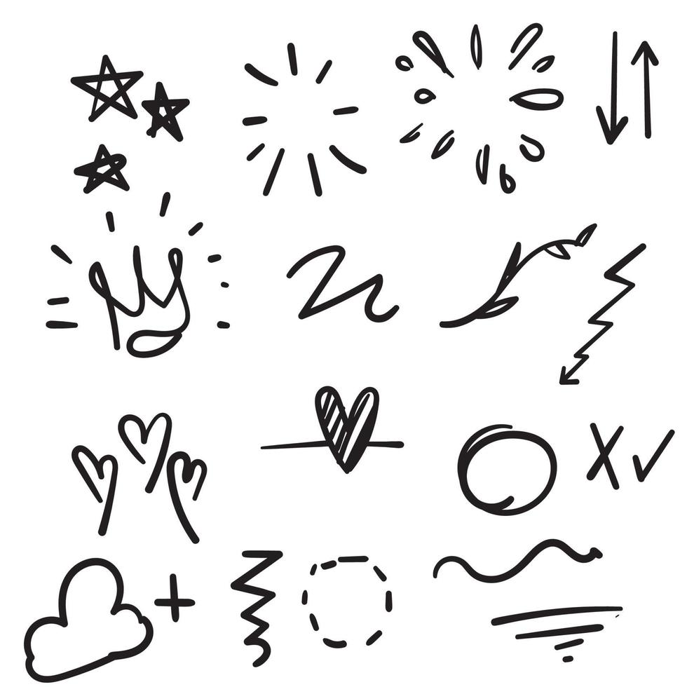 Hand drawn set elements cartoon black on white background vector