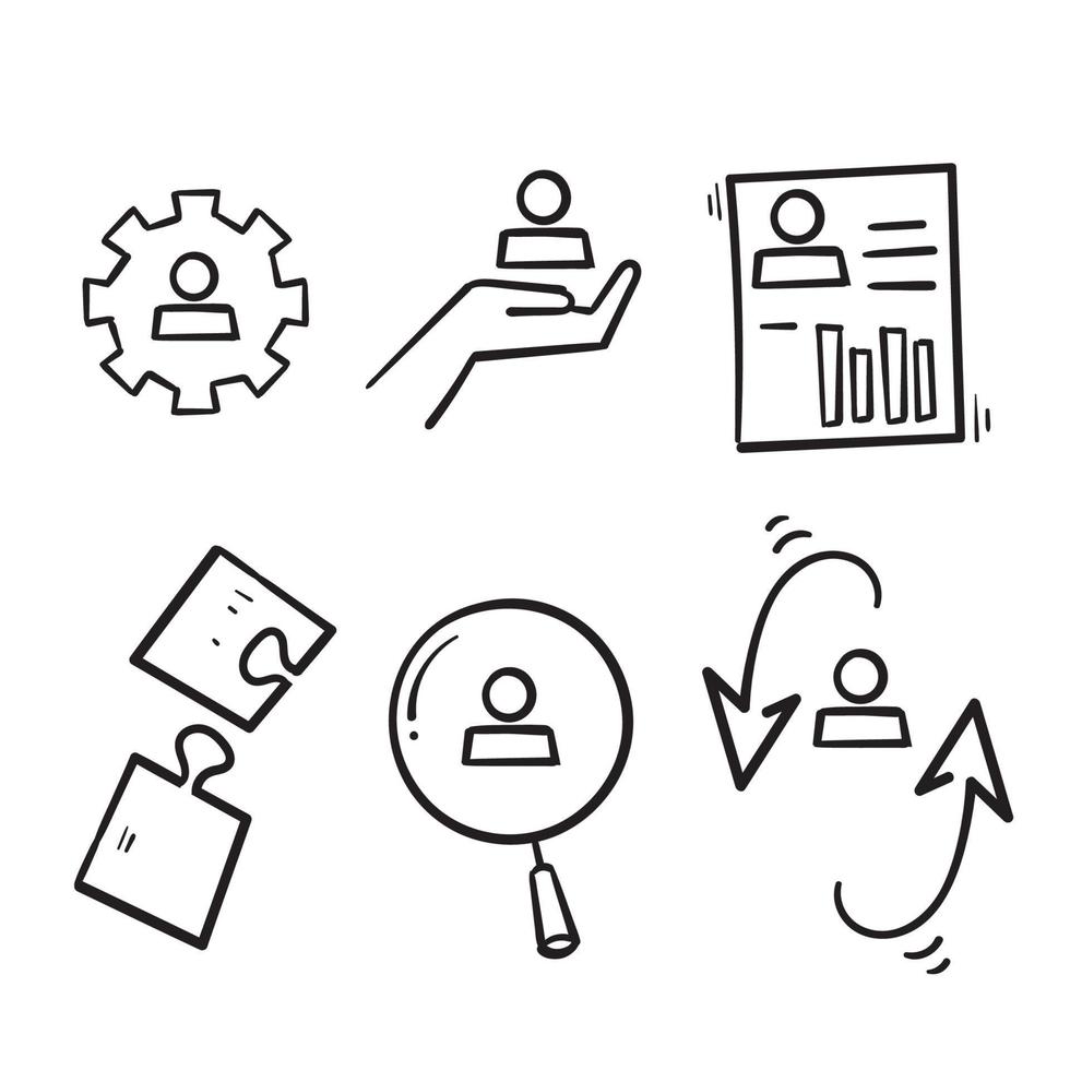 hand drawn Simple Set of Business Management Related Vector Line Icons in doodle style isolated