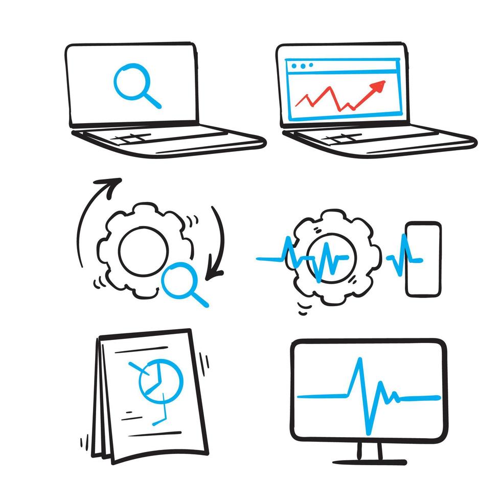 hand drawn doodle Simple Set of Data Analysis Related Vector Line Icons isolated