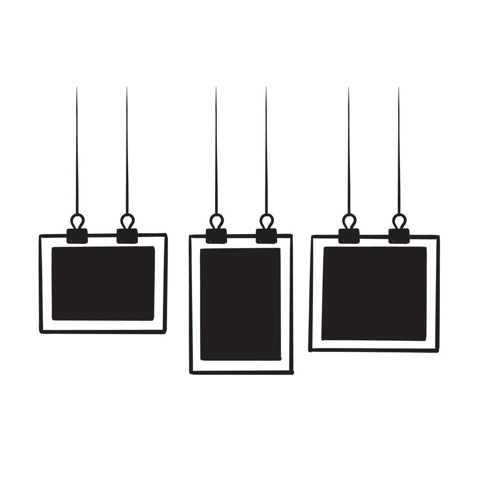hand drawn doodle Vintage photo frames hanging on a clips illustration icon vector