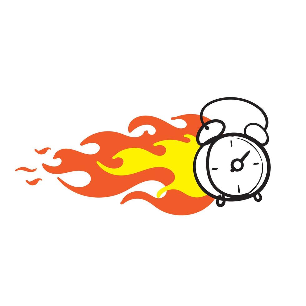 Dibujado a mano doodle reloj en símbolo de ilustración de fuego para icono de velocidad aislado vector