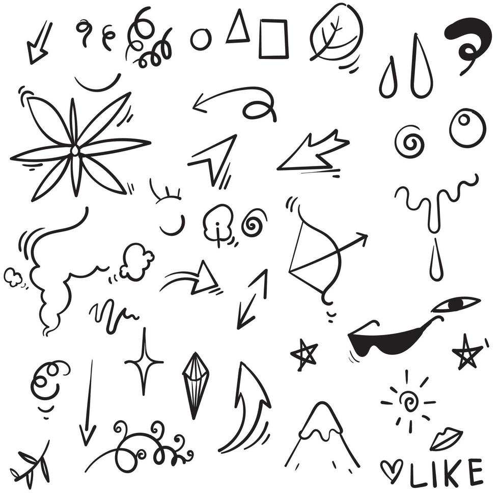 Abstract arrows, ribbons and other elements in hand drawn style for concept design with Doodle illustration handdrawn style vector