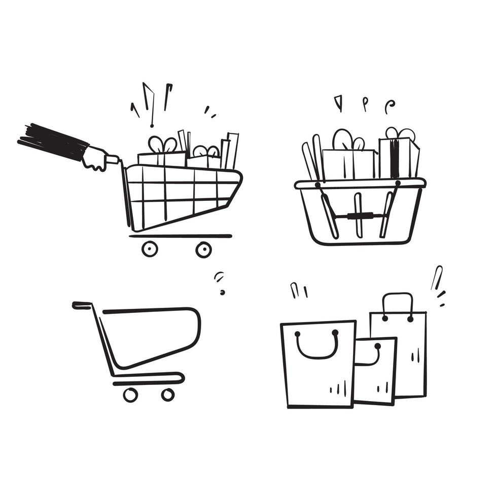 hand drawn doodle Set of shopping cart icons collection vector isolated