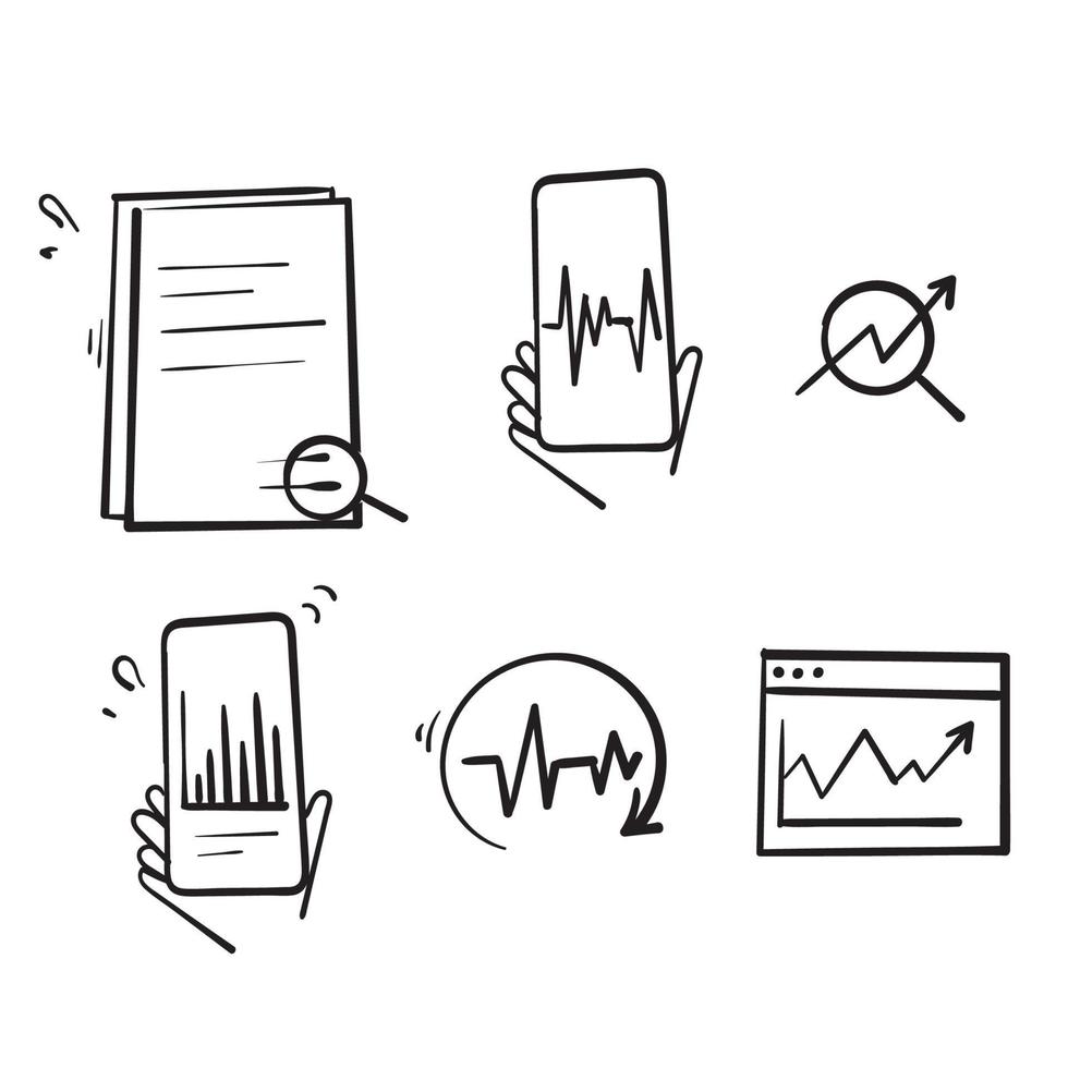 hand drawn doodle Simple Set of Data Analysis Related Vector Line Icons isolated