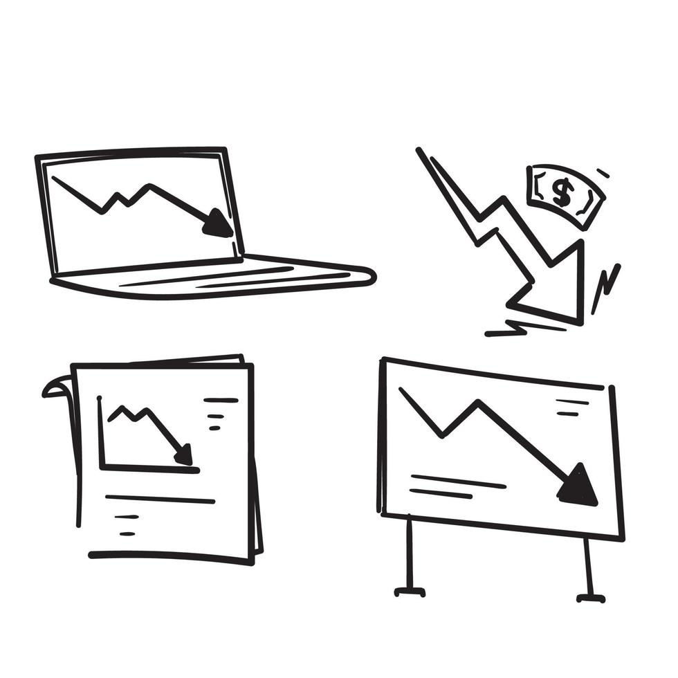 hand drawn doodle falling down graph chart illustration vector isolated